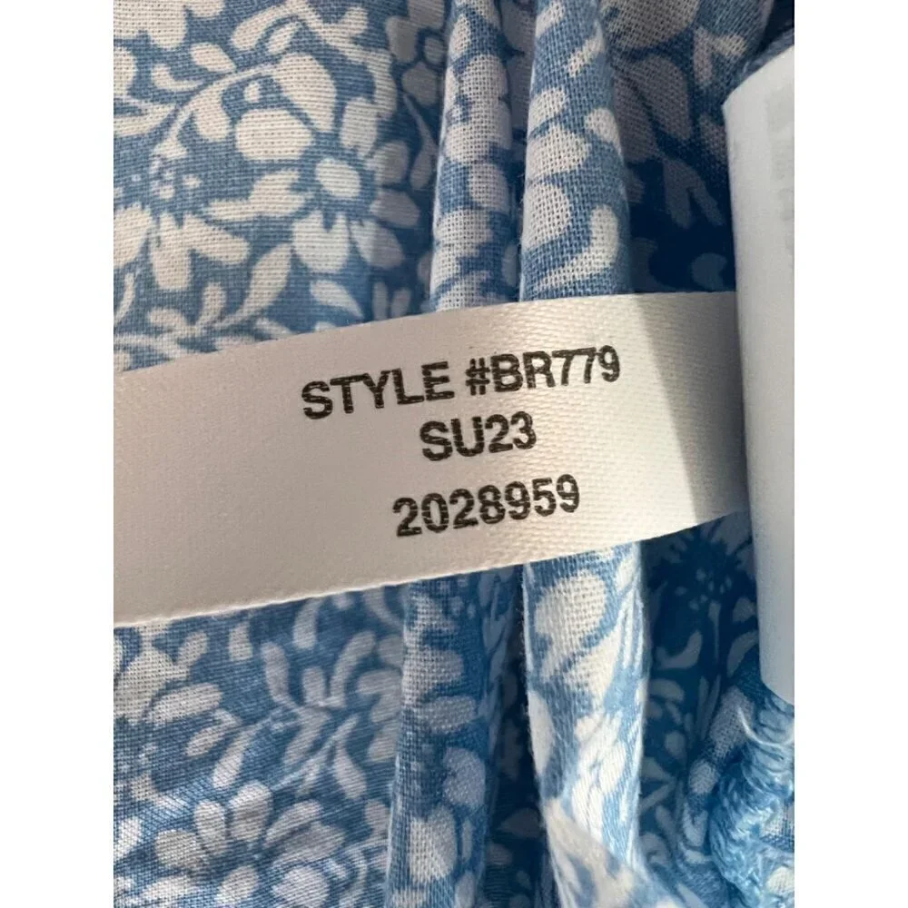 New J Crew Size 2X Square neck ruffle top Blue/White SU23 *Stain* - Picture 12 of 13